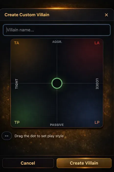 Create Custom Villain modal with 2D play-style drag pad